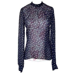 Reformation Sheer Navy Polka Dot Blouse XS